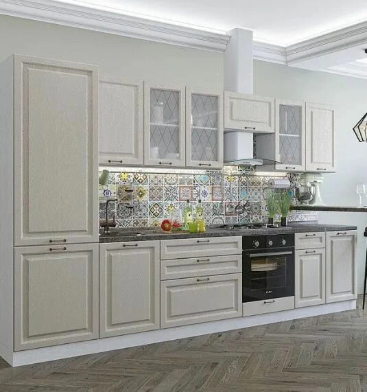 Готовый кухонный гарнитур кухня Ницца-02 со столешницей 2140*3300*600 Дуб крем